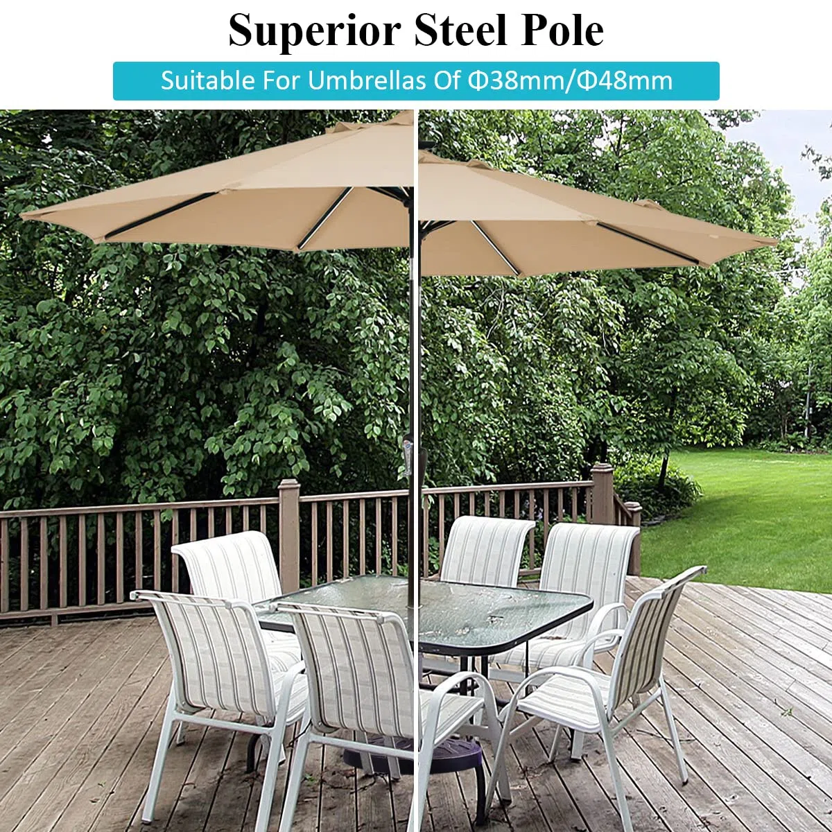 RELAX4LIFE Pied de Parasol Carré 12kg en Résine, Base de Parasol Lourde avec Tube en Acier Inoxydable pour Mâts Ø 38/48mm, Support de Jardin Stable et Robuste, Design Moderne, Noir