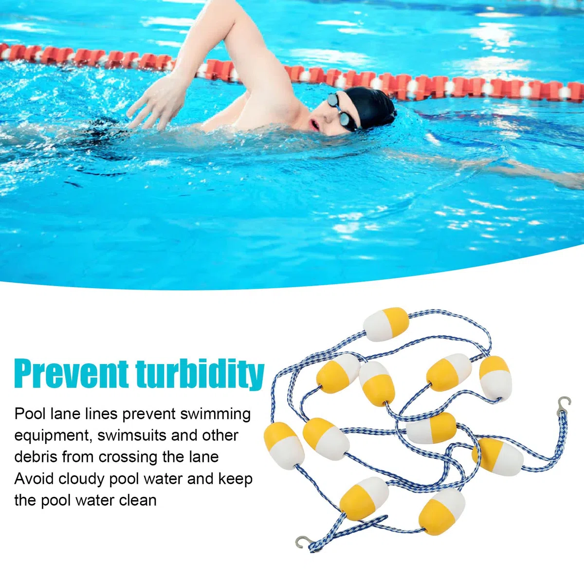 Naroote Corde de sécurité pour Piscine, Corde Flottante avec Crochets, Ligne de Flotteur Réutilisable de 5 M, Corde de Séparation de sécurité pour Piscine, Accessoires de Ligne Flottante