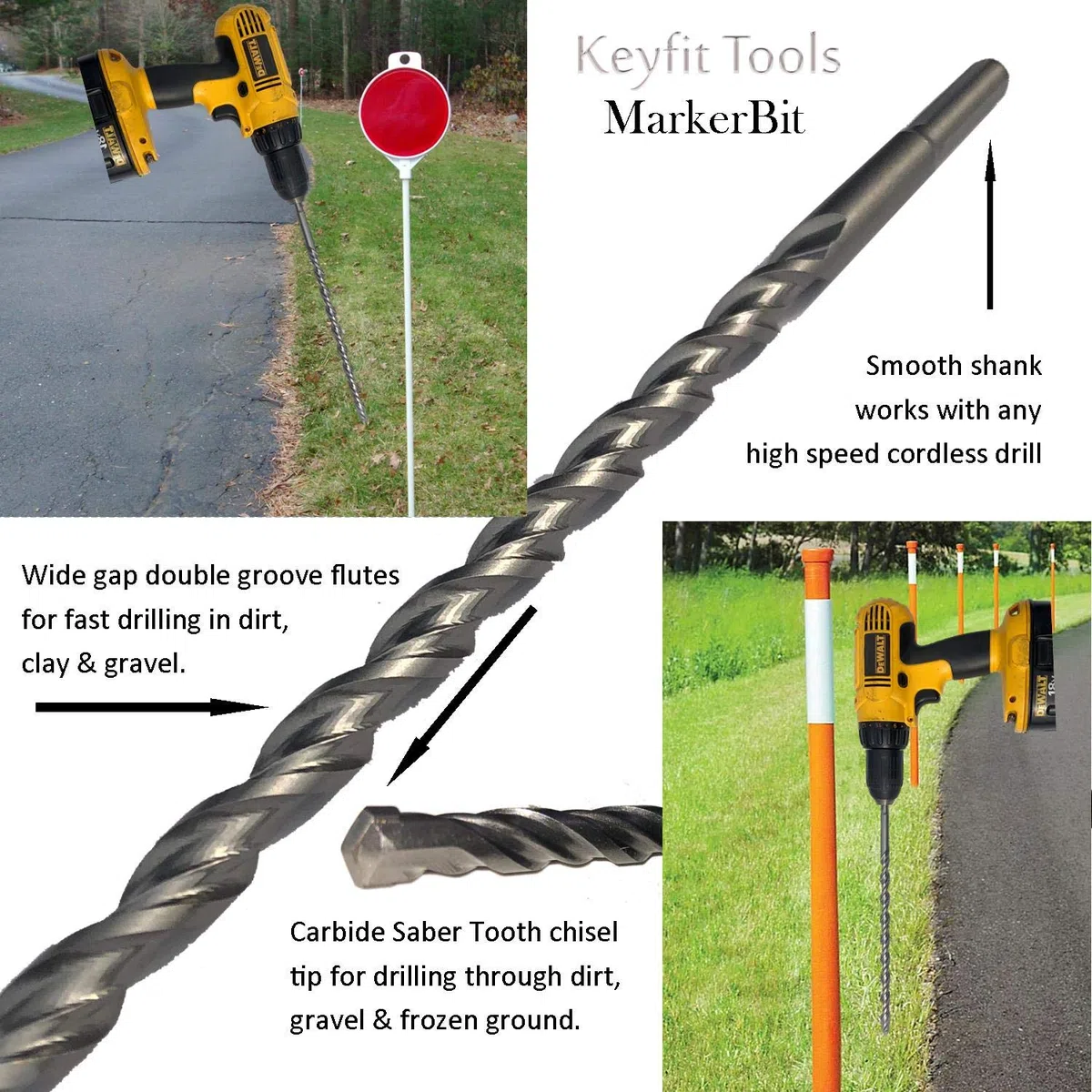 Keyfit Tools Foret d'installation en acier inoxydable 304 de 30,5 cm pour installation facile dans les piquets de chasse-neige et réflecteurs ~ Poêle dure rocheuse gelée et glace sans problème