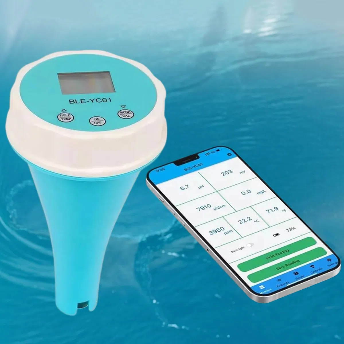 Testeur d'eau de piscine numérique 6 en 1 avec application - Mesure professionnelle du pH, du redox, du chlore, de l'EC et de la température - Détecteur de qualité de l'eau