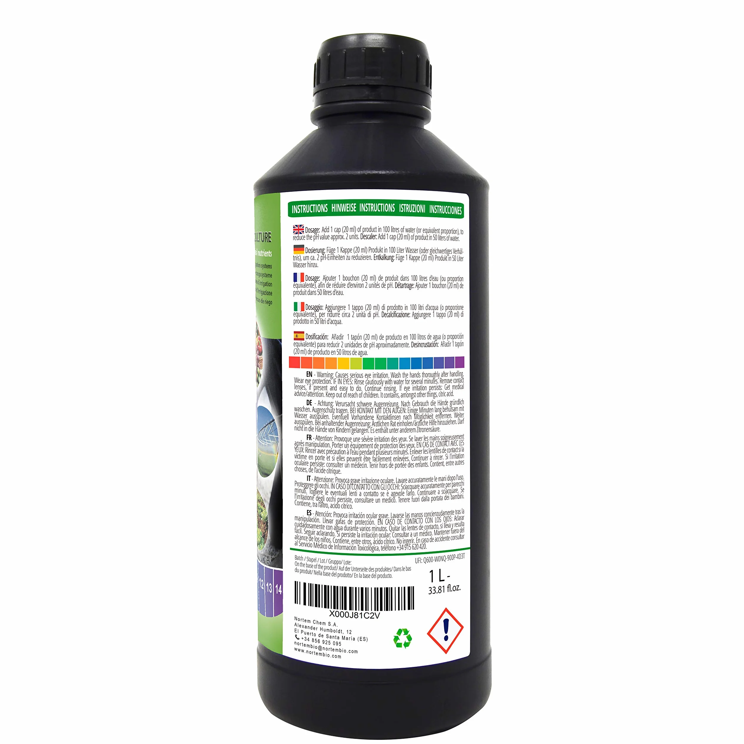 Nortembio Agro Réducteur de pH Écologique 1 L Correcteur Naturel pour Plantes et Cultures, Détartrant pour Irrigation, Améliore la Saveur, l’Arôme et la Croissance Usage Universel