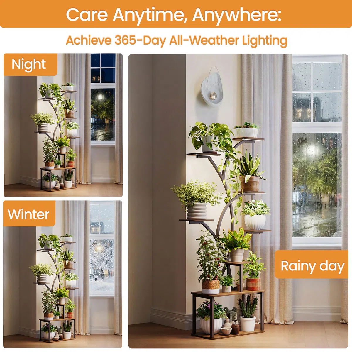 GoTiling Support Plantes Interieur avec Lampes de Culture: 162 cm Porte Plante d'Intérieur - 8 Niveaux Étagère Plante en Métal et Bois, Noir