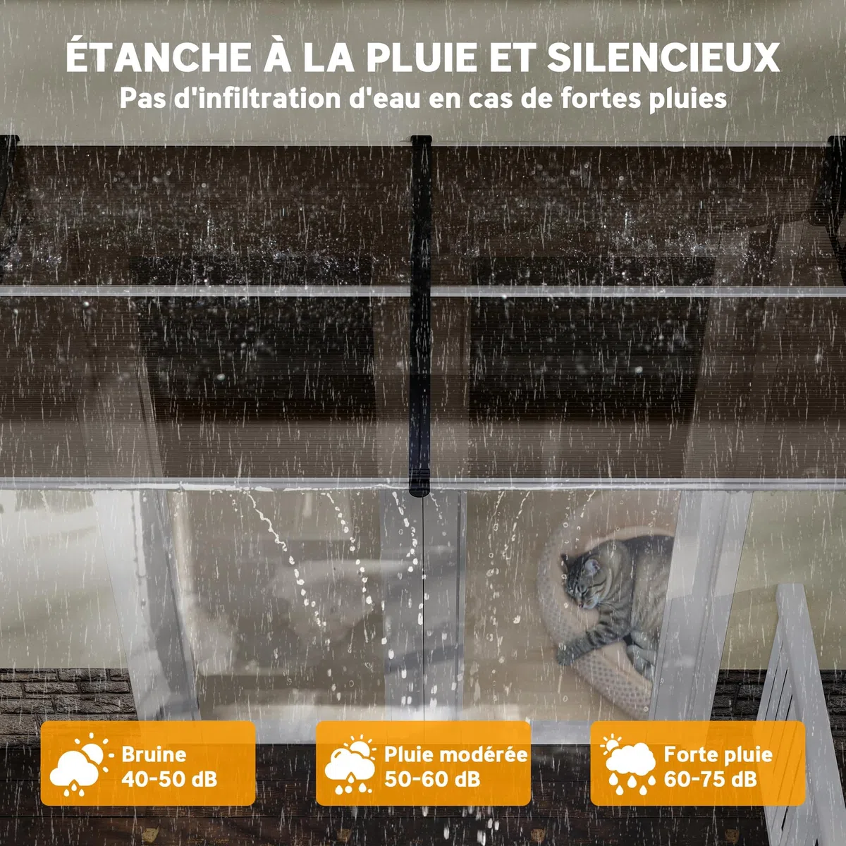Outsunny Auvent de Porte d'entrée, Toit Marquise de Porte Exterieur en Polycarbonate et Profil Aluminium, Protection Contre la Pluie et UV pour terrasse, Balcon, 200x96 cm, Marron