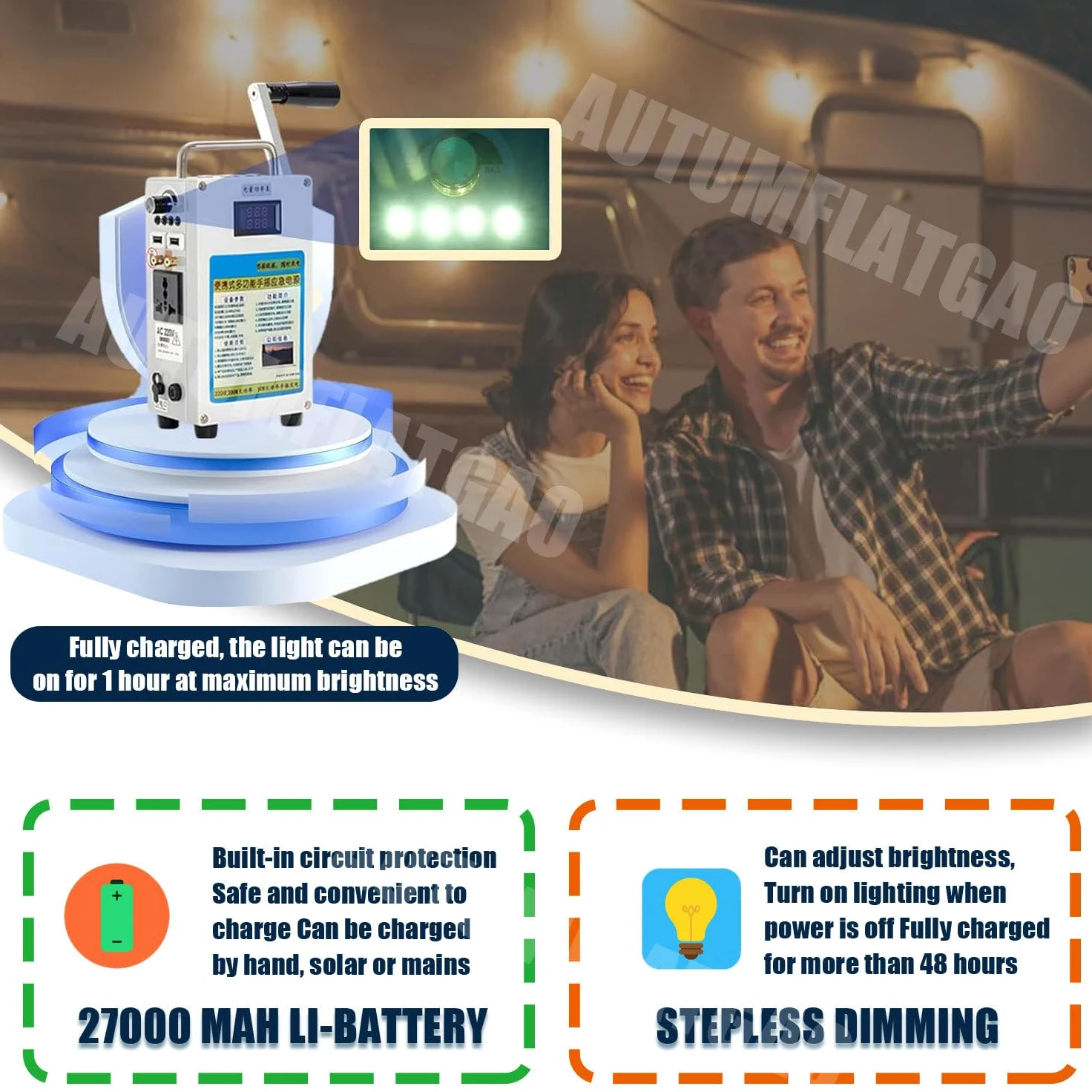 Generateur Electrique Portable 160W, Batterie Portable Camping, Générateur De Manivelle 27000 Mah, Alimentation De Secours, pour Véhicule, Générateur De Charge pour L'extérieur,110V