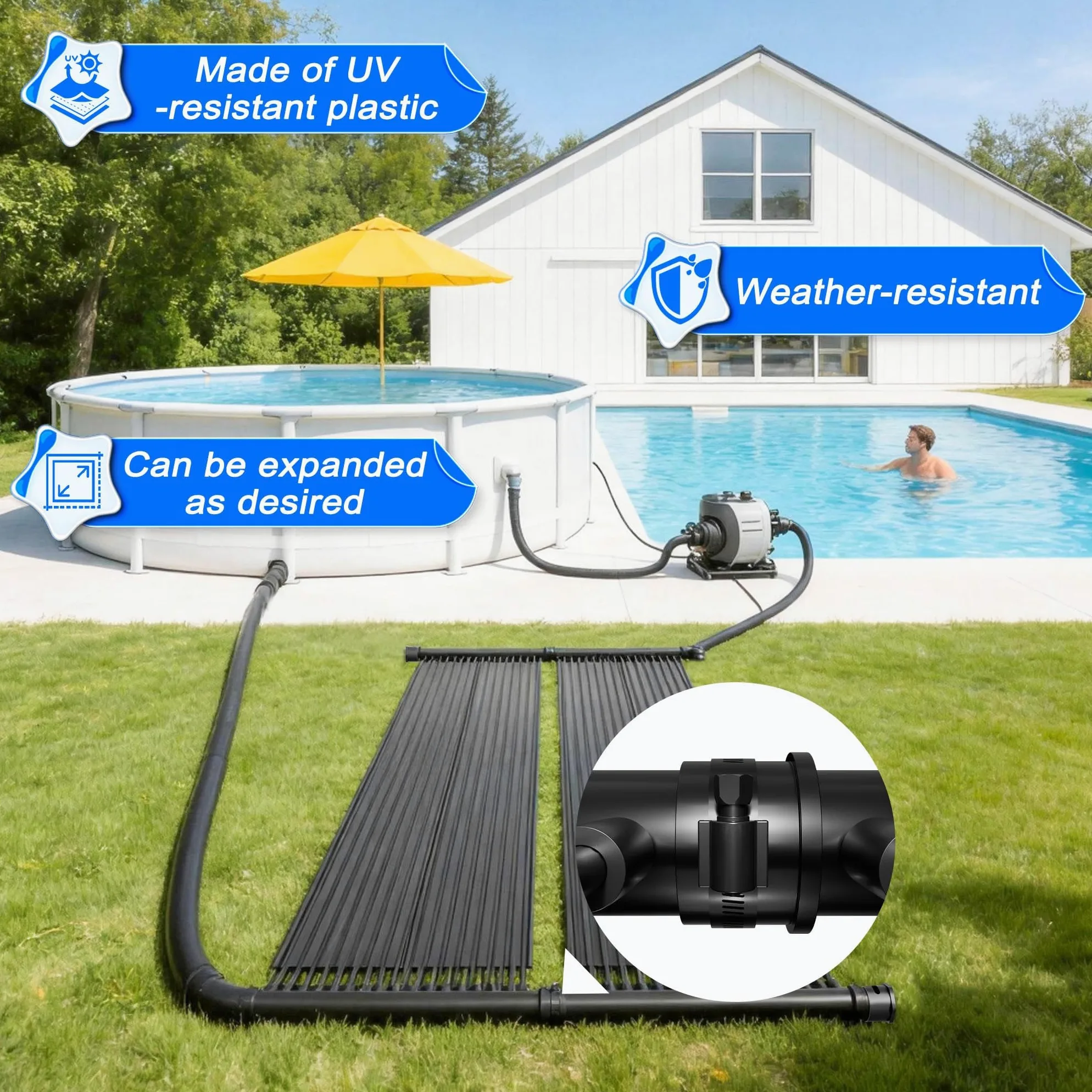 Panneau solaire pour piscine - Noir - 600 x 70 cm - Panneau solaire extensible - Chauffage d'étang - 4,2 m² - Tapis solaire pour piscines et eau chaude
