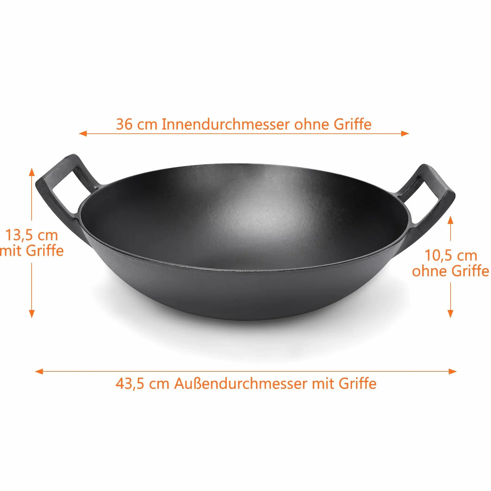 GFTIME Wok en fonte Ø 36 cm pour barbecue à gaz, induction, feu, poêle wok en fonte pour Weber Spirit, Genesis Gourment, Enders, charbon de bois