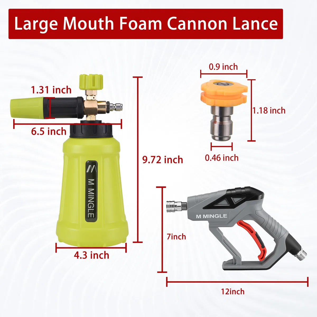 M MINGLE Pistolet Nettoyeur Haute Pression avec Canon à Mousse 1 L, 280 Bar | Lance à Mousse avec Raccord Rapide 1/4", Kit de Canon à Mousse pour Lavage Voiture Auto avec 5 Buses et Adaptateur M22