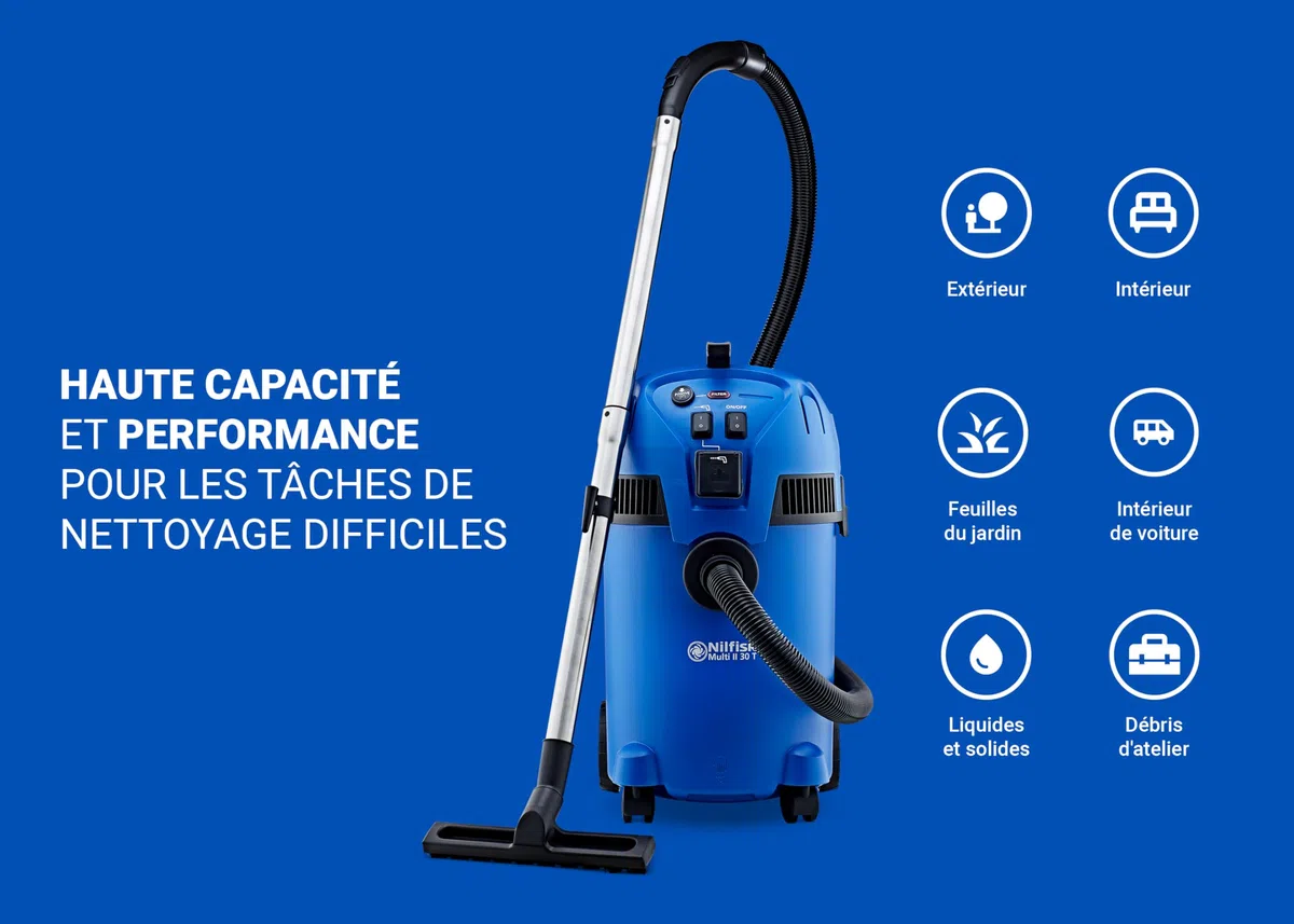 Nilfisk Multi II 30L T Aspirateur Eau et Poussière avec Prise Électrique pour la Maison, Jardin et Voiture (1400 W)