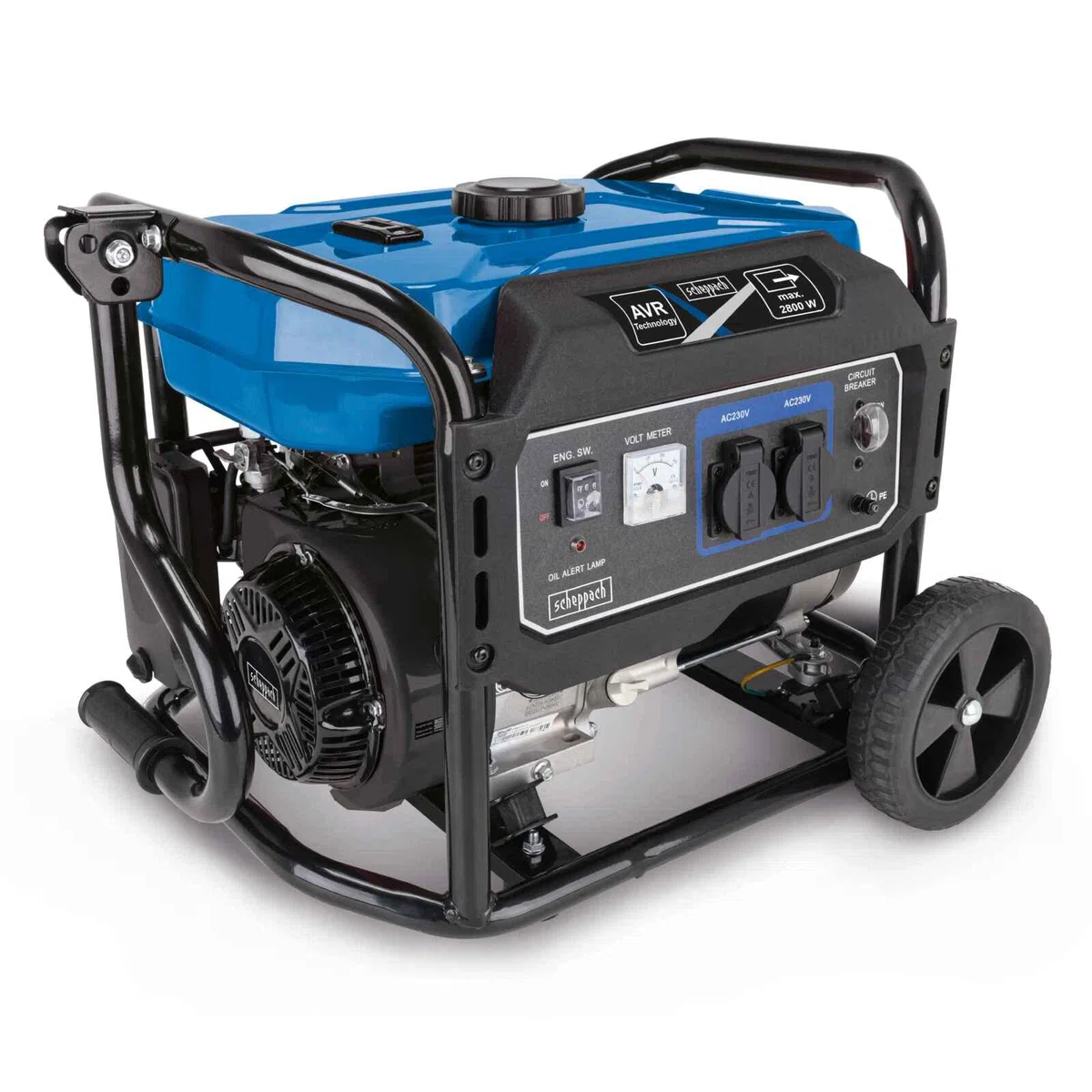 Scheppach SG3200x Générateur de courant | 2800W | Puissance 6CVX | Puissance de 6 CV | Réservoir de 15 L | Moteur 4 temps de 212 cm³ | 2 prises 230 V | Poignée et dispositif de déplacement