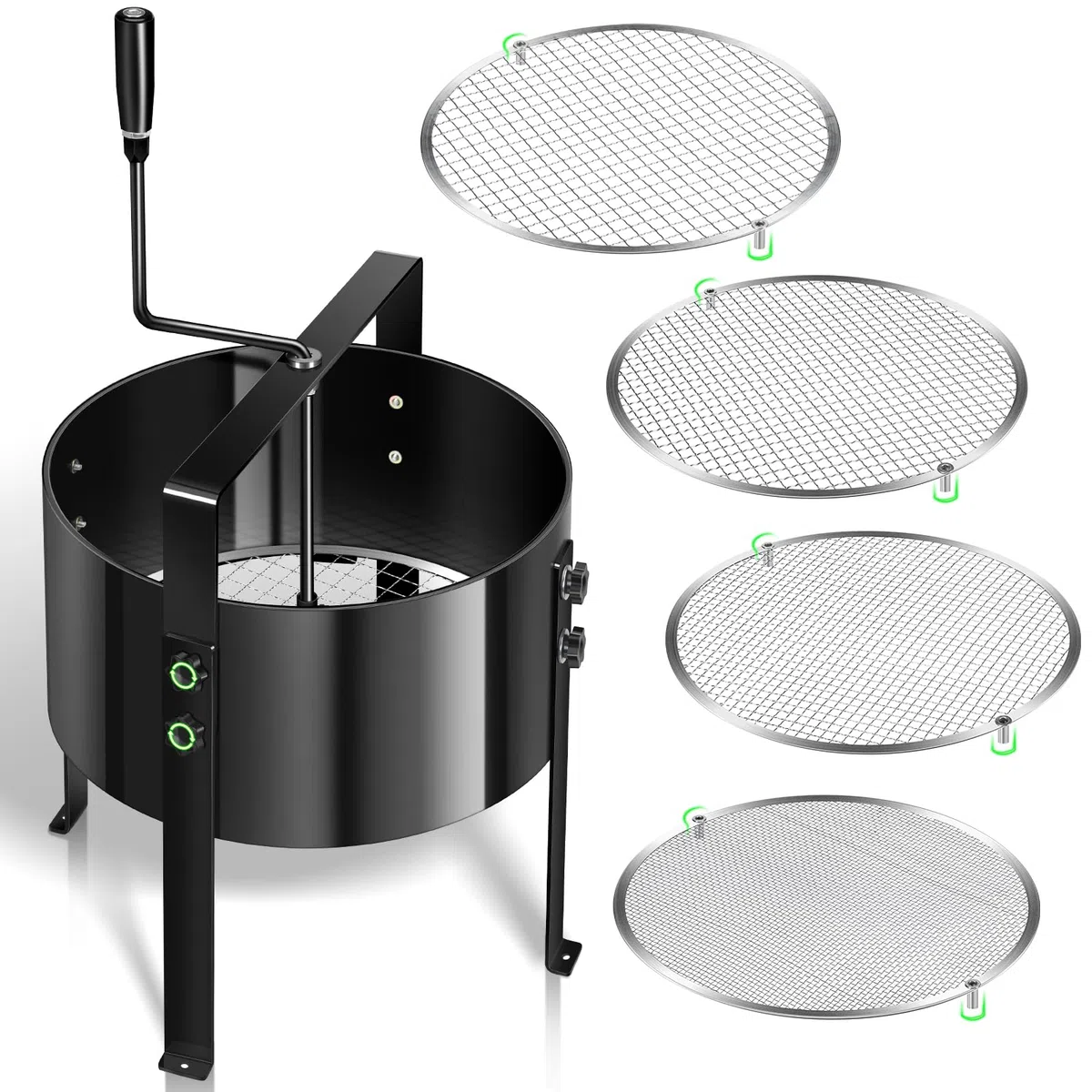 Tamis Rotatif Manuel amélioré pour Jardin, Tamis à Compost, Filtre à Mailles de 13 Pouces avec 4 Tamis interchangeables (3/6/9/12 mm), Tamis horticole, Tamis horticole Rotatif Moderne