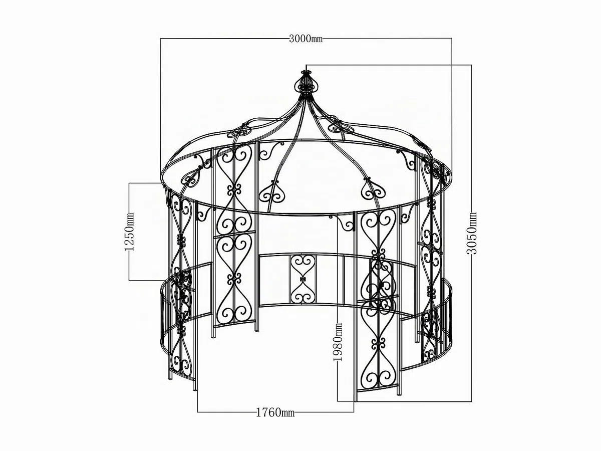 Vente-unique - Kiosque de Jardin en métal façon Fer forgé D300 x H305 cm - Noir - TILCARA