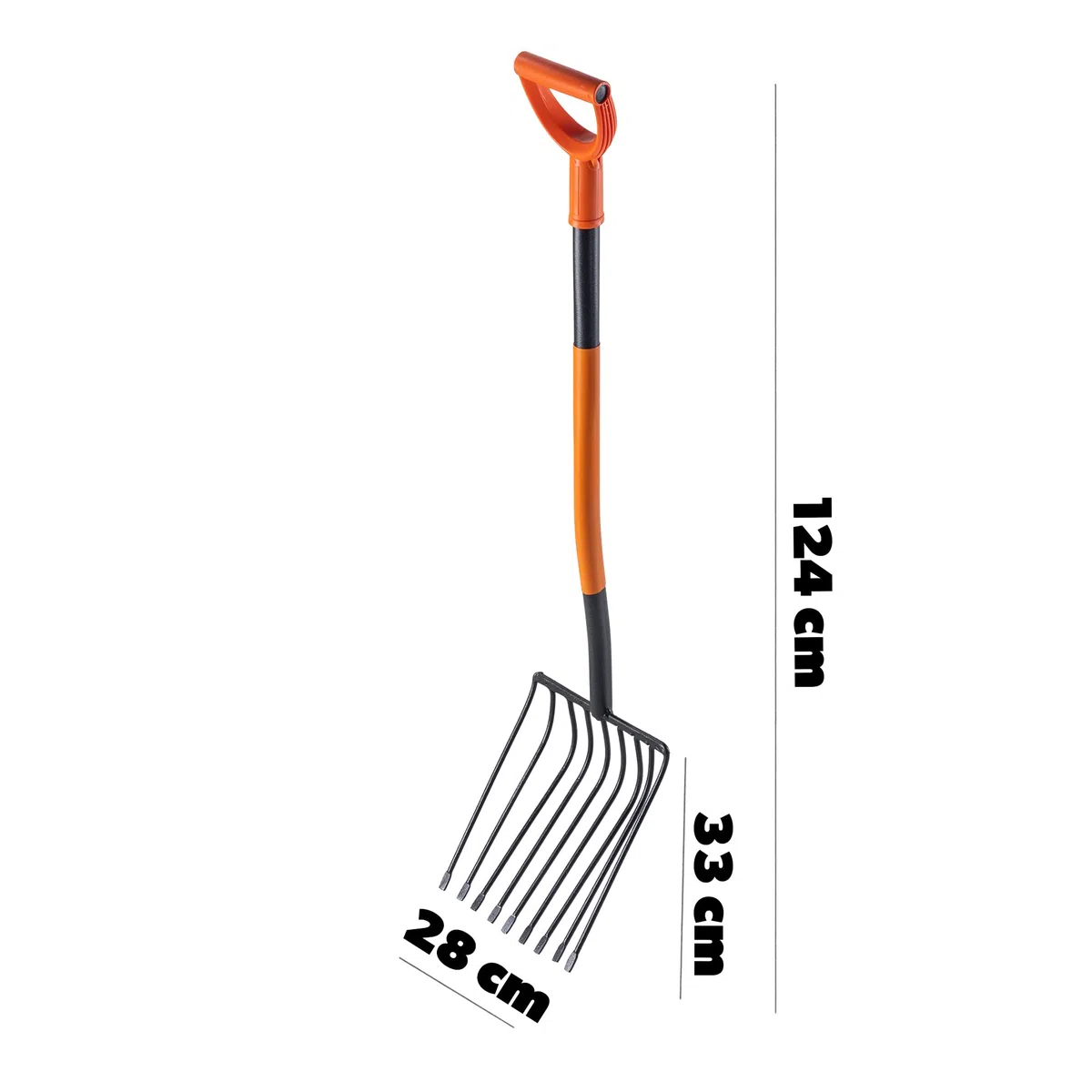 KADAX Fourche à Pommes de Terre dotée d'une Tête en Acier Trempé au Carbone et des Dents Plates, Outil de Jardin avec Manche Long (9 Dents)