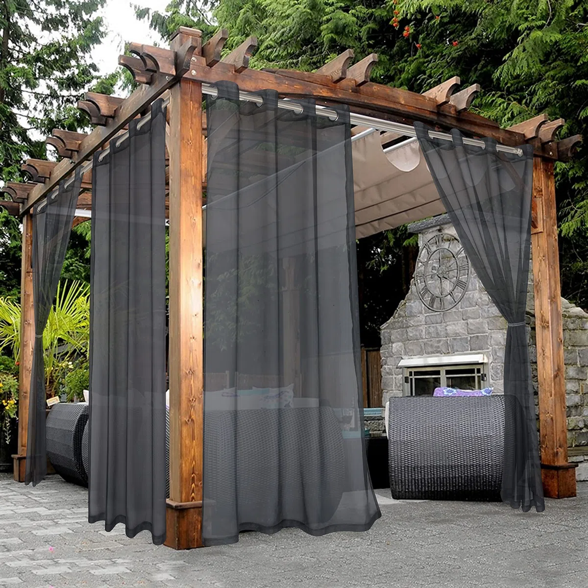 Bonzer Rideaux Transparents d'extérieur imperméables pour terrasse – 2 Panneaux de Rideaux d'intérieur à œillets pour Salon, Chambre, Porche, pergola, cabane, 137,2 x 213,4 cm, Gris