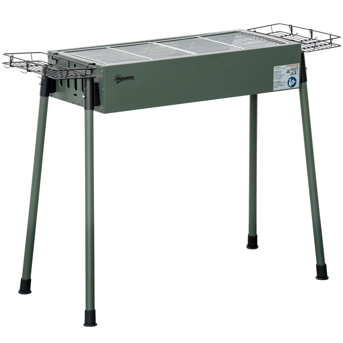 Outsunny Barbecue au charbon de bois avec 2 grilles, Portable BBQ Grill sur Pieds amovibles et 2 paniers latéraux, 94L x 39l x 70H cm, vert foncé