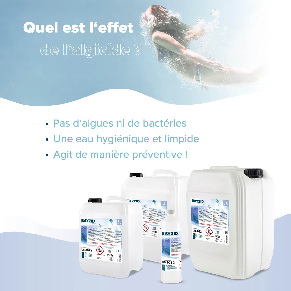 Höfer Chemie 2 x 20 L (40 litres) Algicide Anti Algue pour Piscine | Anti-Algues Non Moussant - Double Action Curative et Préventive - Efficace contre Bactéries et Champignons
