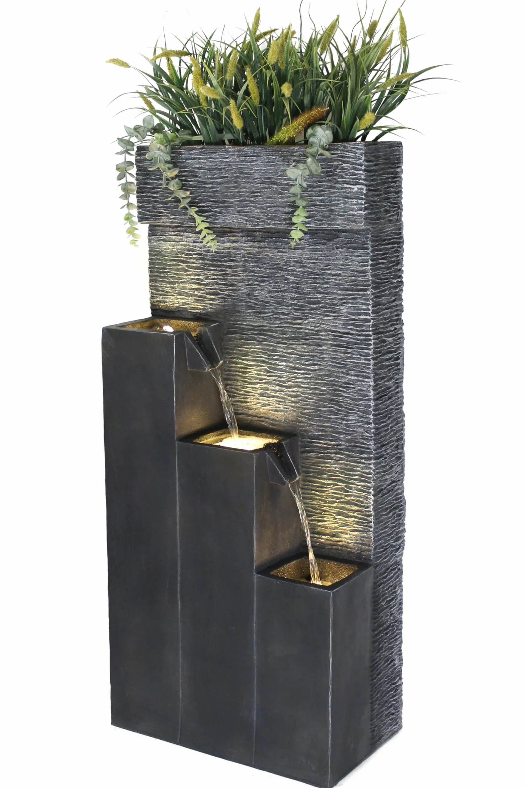 BK846 Grande fontaine avec lumières LED Fontaine de jardin avec bassins décoratifs cascade (101 x 43 x 25,5 cm)