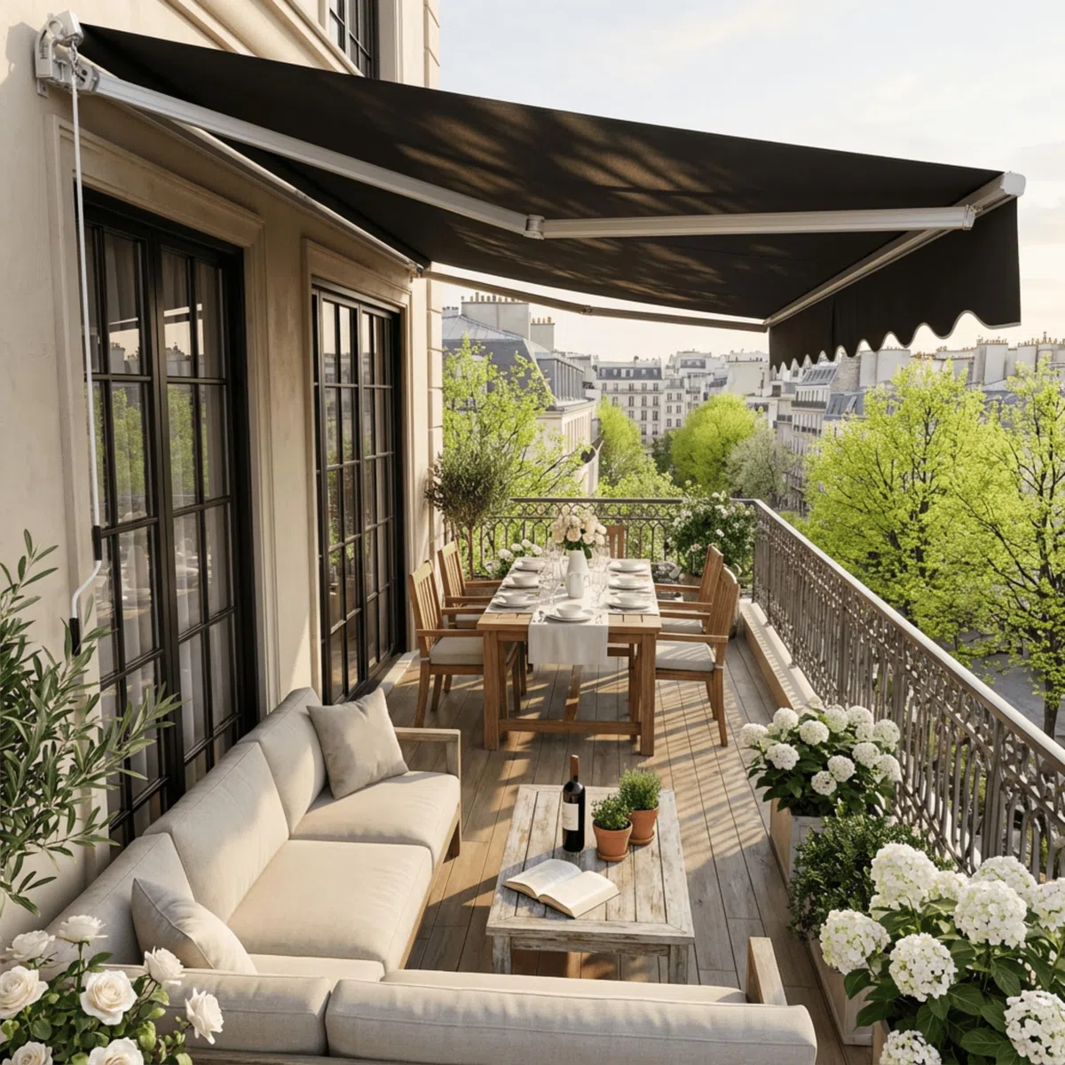 UISEBRT Store de balcon - 300 cm de large - En aluminium - Protection solaire - Avec manivelle - Étanche - Gris foncé (360 x 300 cm)