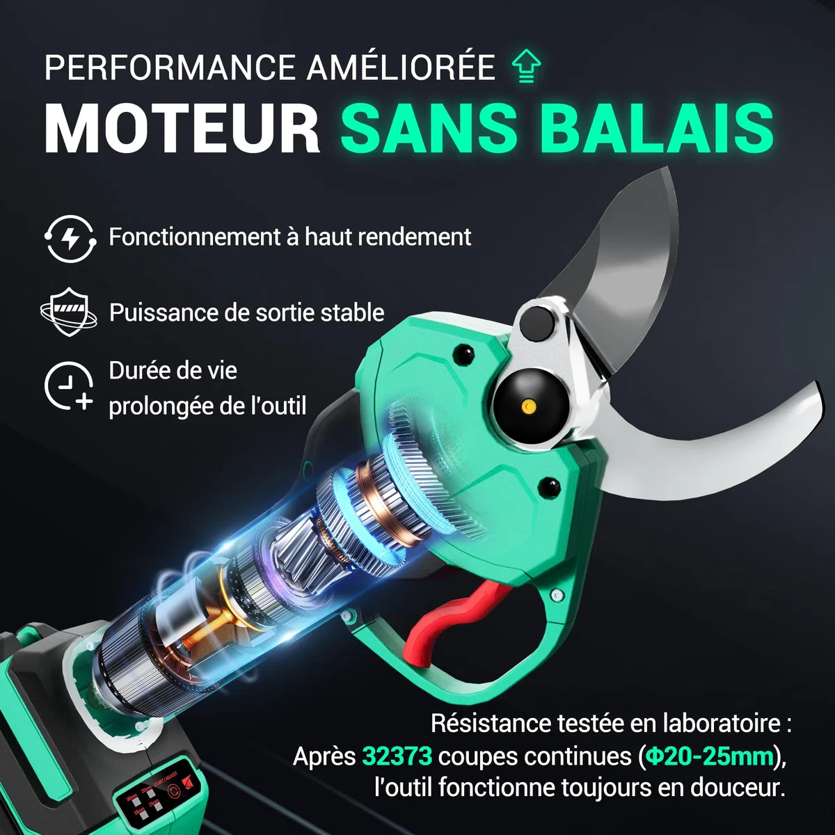 DCA Sécateur Électrique Sans fil 20V, max 35mm Secateur Electrique Moteur Sans Balais avec batterie 2,0Ah, lame SK5 avec étui de sécurité portable pour la taille jardinage vignoble arbres fruitiers