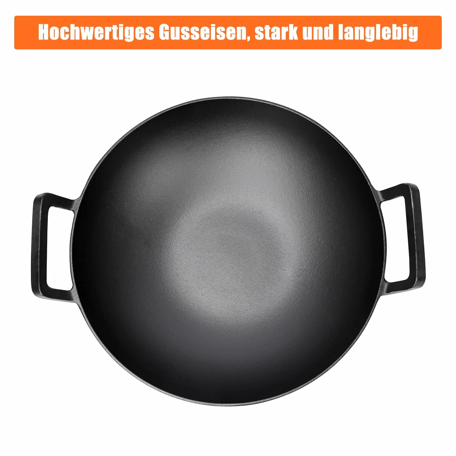 GFTIME Wok en fonte Ø 36 cm pour barbecue à gaz, induction, feu, poêle wok en fonte pour Weber Spirit, Genesis Gourment, Enders, charbon de bois
