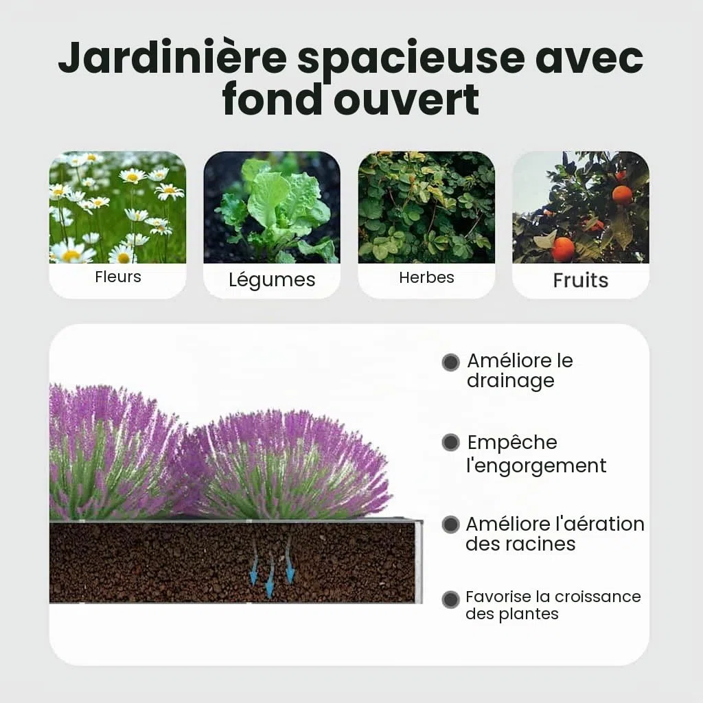 vidaXL Lit Surélevé Pot de Fleurs Bac à Plante Pot de Plante Bac de Fleurs Jardinière Jardin Extérieur 320x40x45 cm Acier Galvanisé Gris