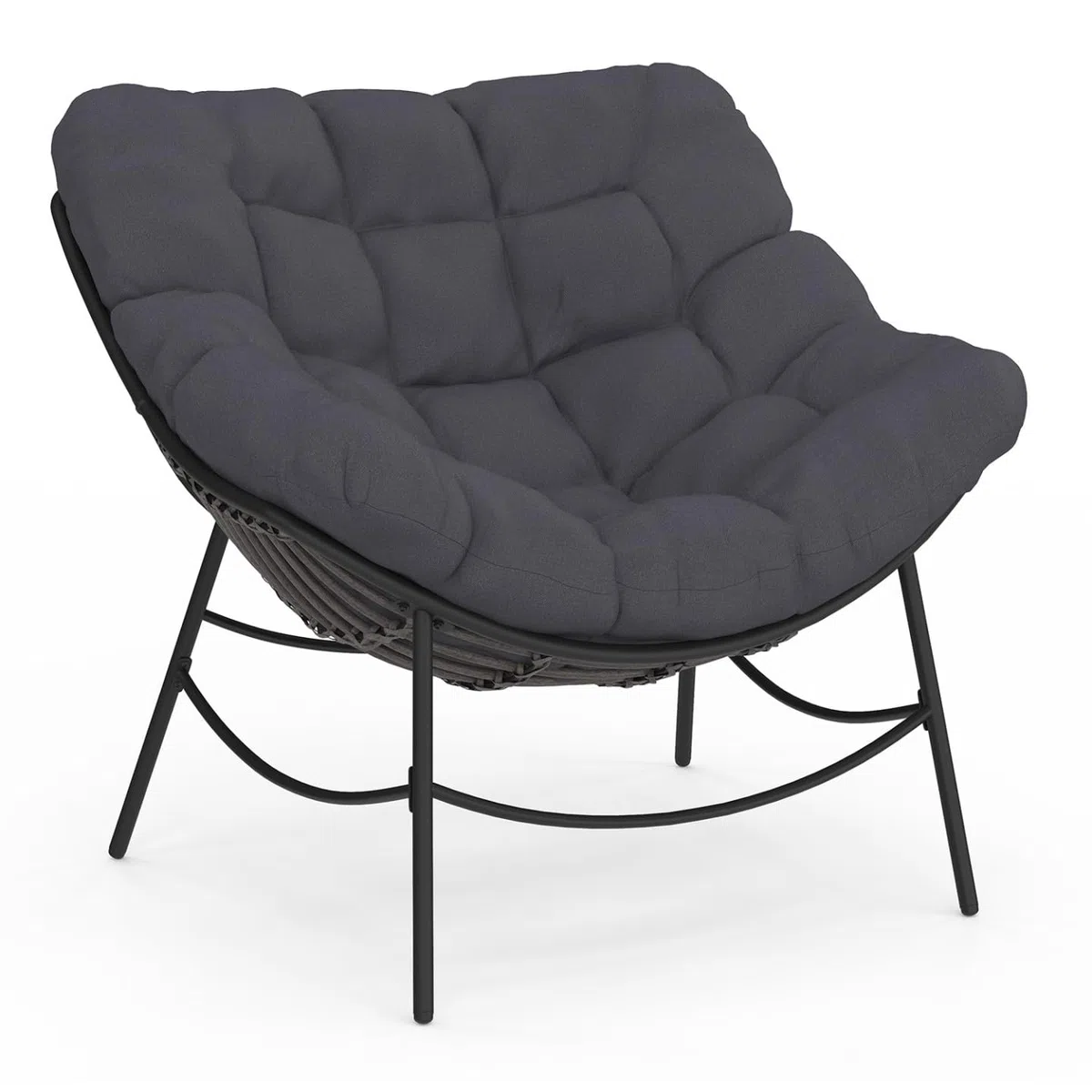 IDMarket - Fauteuil de Jardin Relax LOA Effet rotin Gris et Coussin Gris
