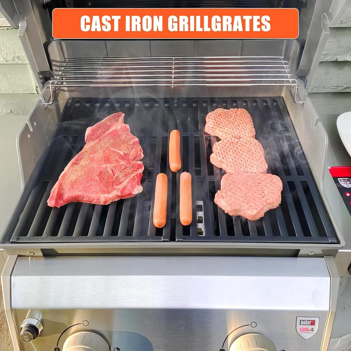 GFTIME 7637 44,5cm Grille Cuisson pour Weber Spirit I & II 200, Spirit 200 E-210, E-220, S-210, S-220 (Boutons de Commande Avant), Fonte Pieces Detachees Grille pour Weber Spirit 210 Barbecues à Gaz