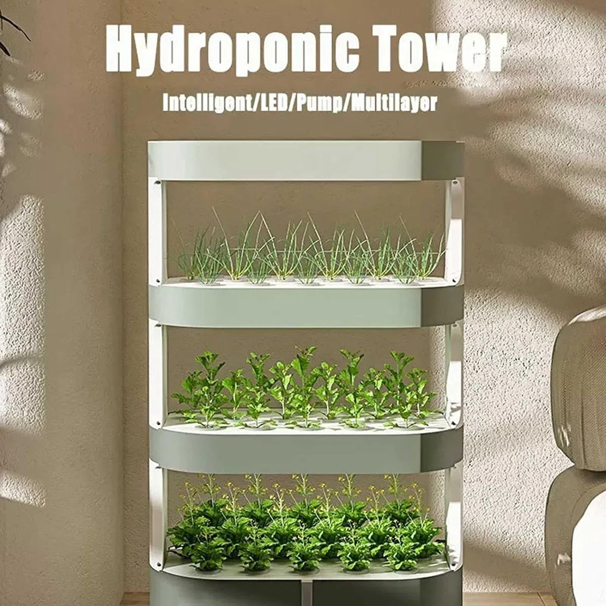 Système de tour hydroponique avec 48/64 trous 4 niveaux Kit complet de jardin d'intérieur avec lampe de culture et télécommande Solution de plantation hydroponique efficace Blanc