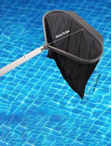 Cette épuisette de Piscine Robuste avec Manche Permet Un Nettoyage Efficace de la Piscine et l'élimination des Feuilles.