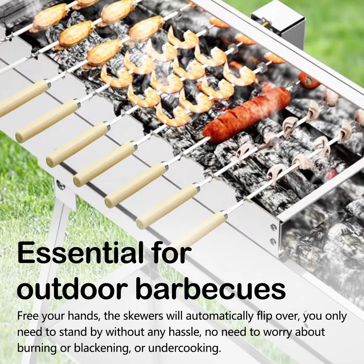 Broche Rotative Électrique, Tournebroche Pour Barbecue En Acier Inoxydable 50cm Avec Moteur USB Accessoire Schaschlik 9 Trous Avec 9 Brochettes 5 Tr/Min Largeur Réglable Accessoire De Grill De Jardin