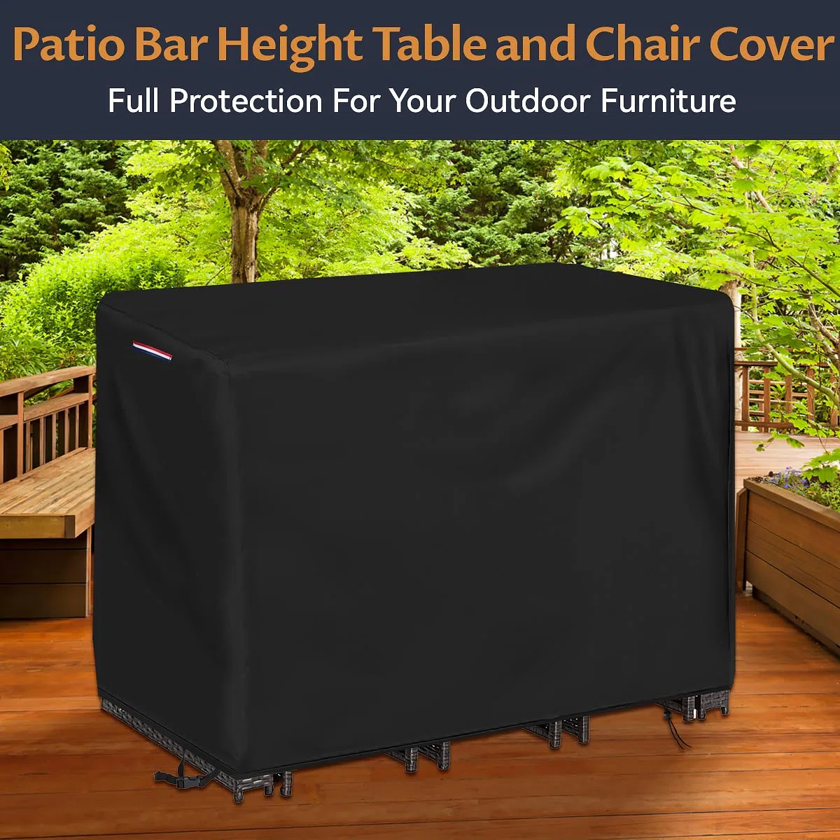 Housse de table et de chaise de bar d'extérieur - Imperméable et résistante - Pour meubles rectangulaires de 193 cm de long - 193 cm (L) x 86,4 cm (l) x 106,7 cm (H)