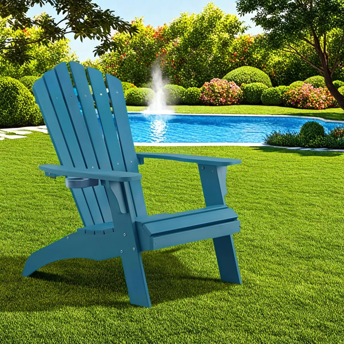 EFURDEN Adirondack Chaise Adirondack avec porte-gobelet en poly Lumber Outdoor en forme de grenouille - Charge maximale : 160 kg - Parfaite pour la piscine et la terrasse