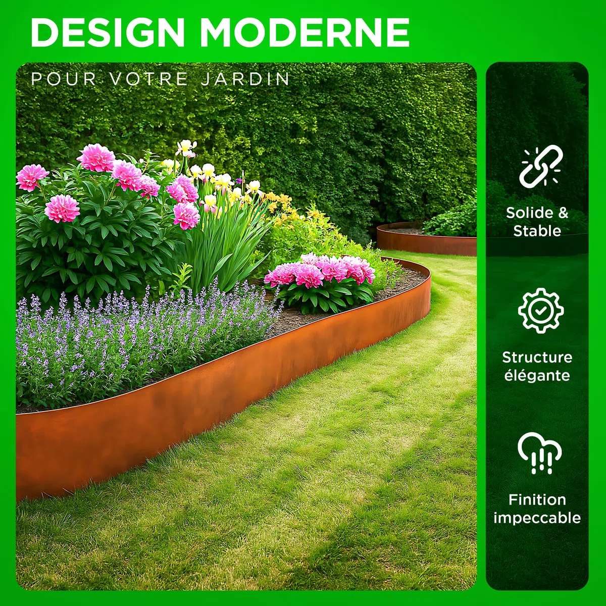 Bordure Acier Corten 10 Mètres | Bordure Jardin Exterieur 14cm de Hauteur | Design Flexible & Facile à Installer | Gants, Cale en Bois, Connecteurs et eBook Inclus