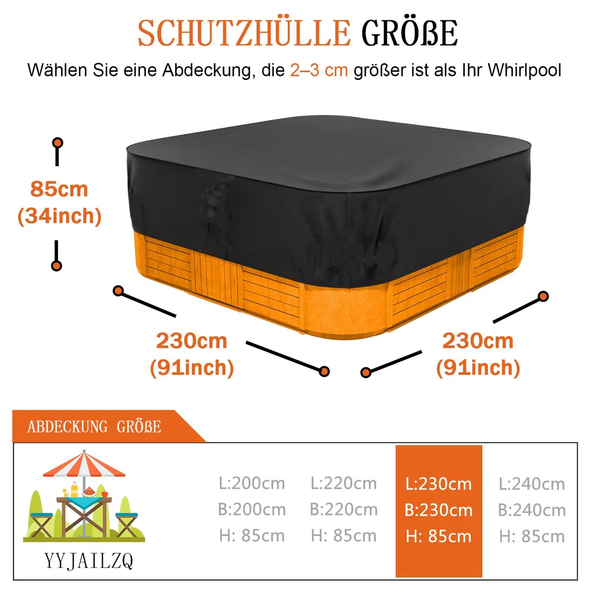 Bache Spa ImperméAble, Couverture Spa, Housse De Protection pour Bain à Remous Étanche à la poussière et aux UV Coupe Vent - Noir (230 * 200 * 85cm)