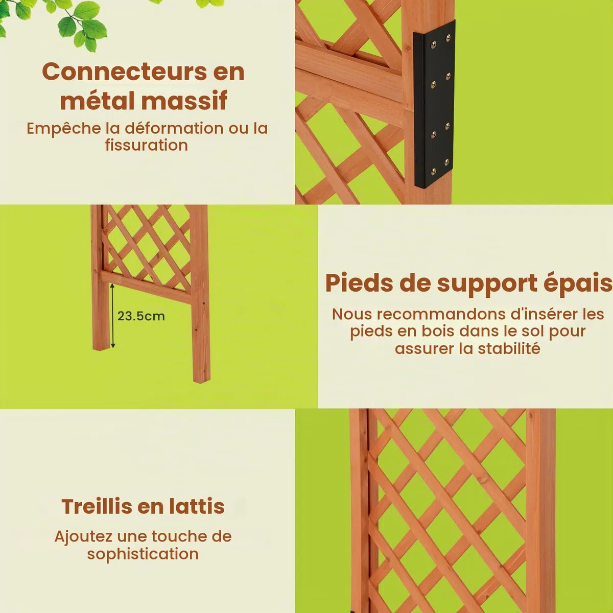 RELAX4LIFE 2,3M Arche de Jardin en Bois avec Treillis pour Plantes Grimpantes & Rosiers & Vignes, Pergola d'escalade pour Décoration Pelouse Arrière-Cour, 160 x 60 x 217cm (132x45.5x235cm)