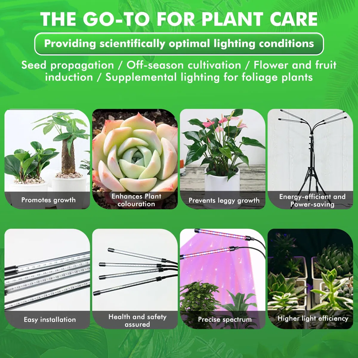 Nikou Lampe de Plante, 80 LEDs Lampe de Croissance Horticole pour Plantes avec Trépied Réglable, 4 Têtes pour Plantes d'Intérieur, avec 10 Niveaux Dimmables 3 Modes de Minuterie