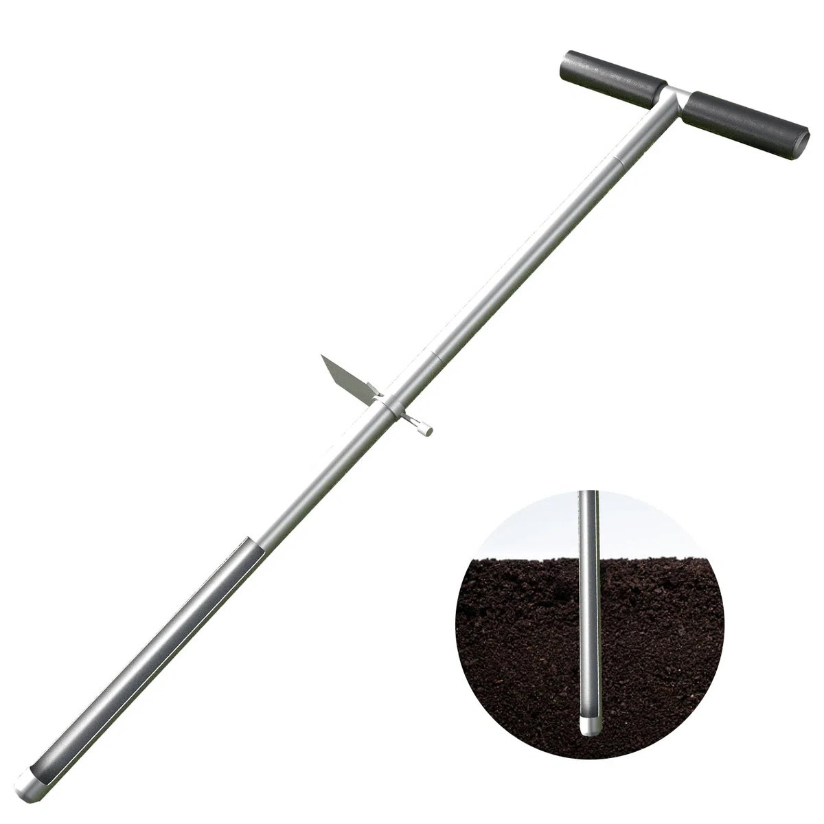 Sonde d'échantillon de sol de 91,4 cm - Poignée en T en acier inoxydable - Sondes de sol pour échantillons de sol avec pédale et sacs d'échantillons réutilisables pour ferme, agriculture, jardin