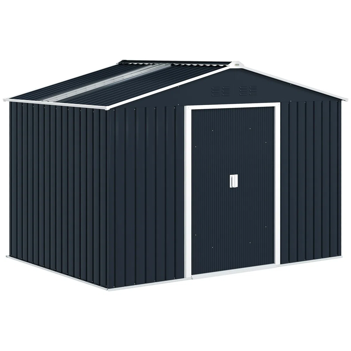 Outsunny Abri de Jardin en Acier galvanisé XXL 5,4 m² avec kit de Fondation 277x195x192cm, cabane de Jardin Toit en Fibre de Verre, cabanon Rangement Outils Portes coulissantes 4 aérations Gris foncé