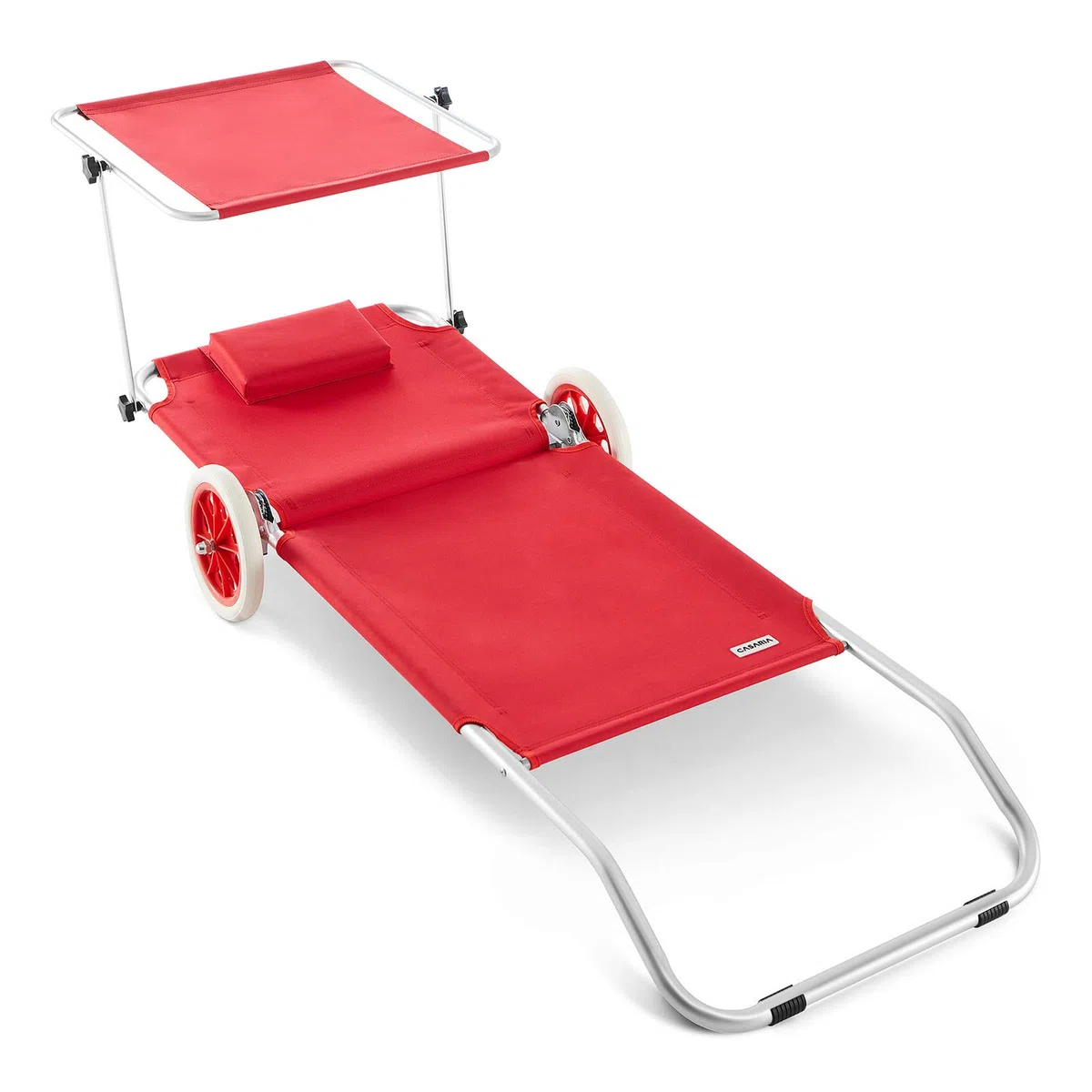 Casaria Chaise Longue de Plage Crête Rouge transat Pliable Chariot de Transport avec Pare Soleil réglable Camping Voyage
