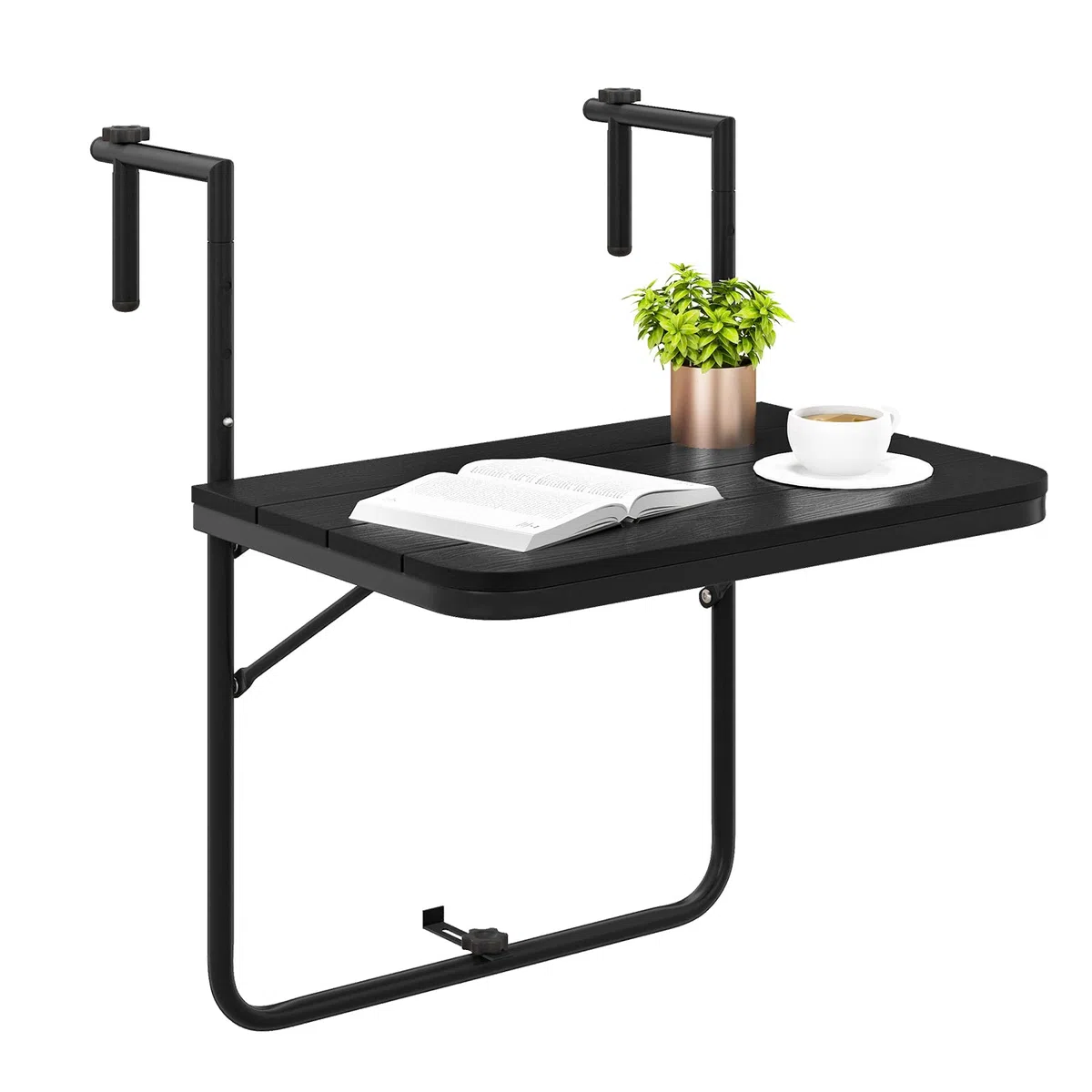 GIANTEX Table de Balcon Suspendue Pliable, Table Suspendue Rabattable et Hauteur Réglable, Résistante aux Intempéries, Charge 30 kg, pour Balcon, Terrasse, Jardin, 62,5 x 60 x 84 cm, Noir