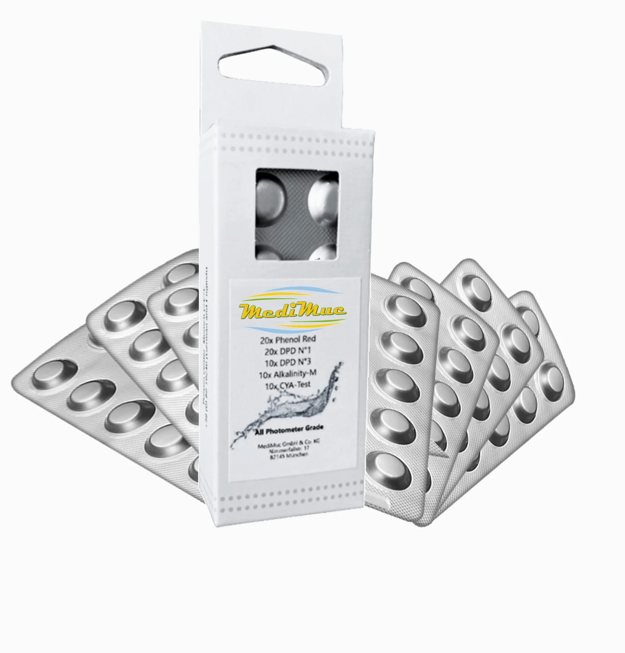 MediMuc PoolLab 1.0 Photomètre, 13 en1, avec 70 pastilles, une cuvette extra