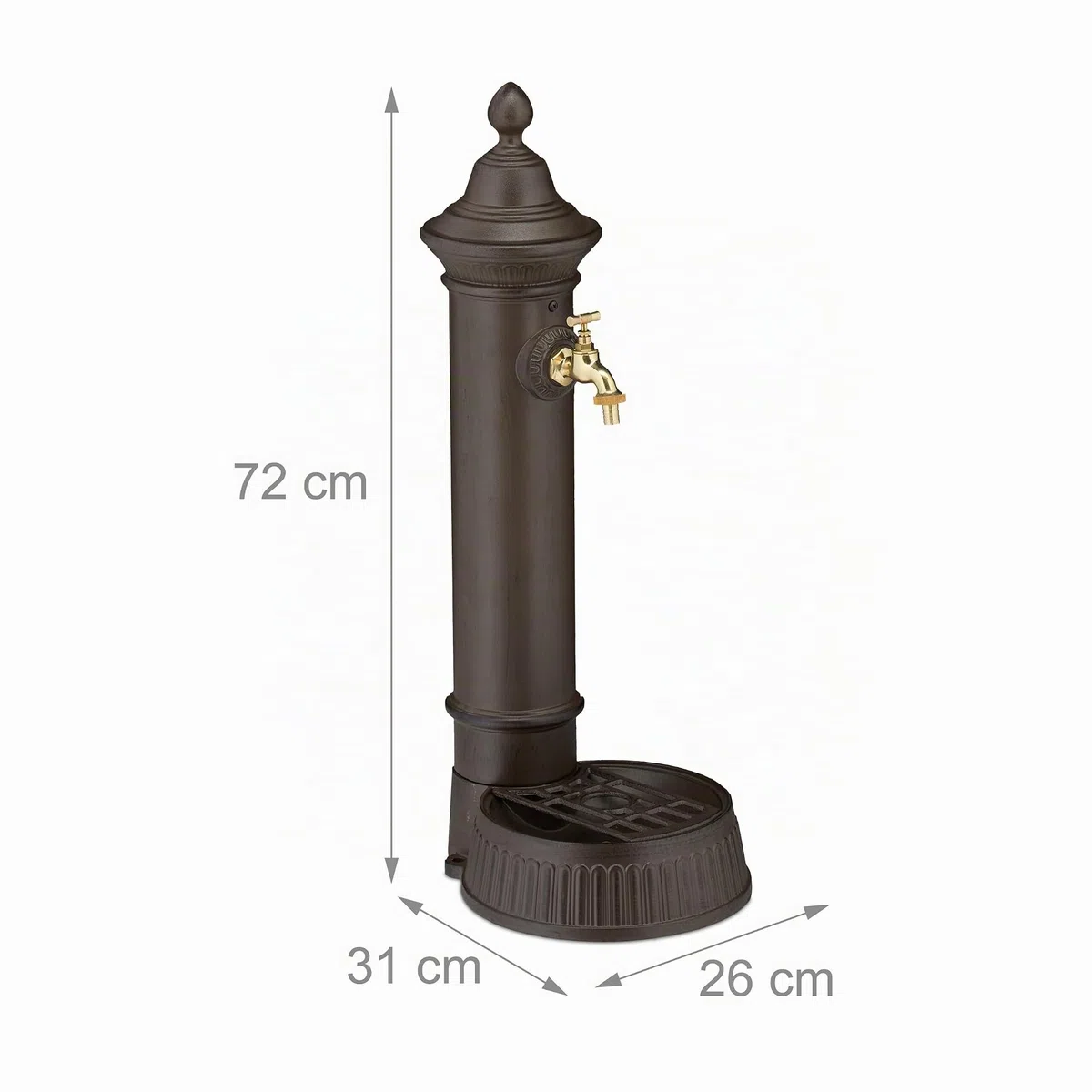Relaxdays Fontaine extérieure de Jardin, Design Antique, avec Robinet et bac, H x L x P : env. 72 x 26 x 31 cm, Marron
