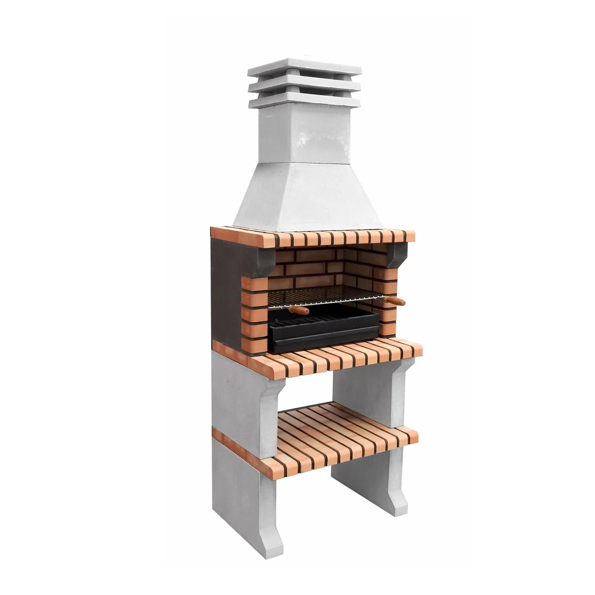 MOVELAR - Barbecue préfabriqué à bois et charbon de bois en béton réfractaire modèle Liz XL (Gris, Orange - 76 x 58 x 210 cm) REF: 3412/4 - Cuisine extérieure compacte pour terrasse, patio ou jardin