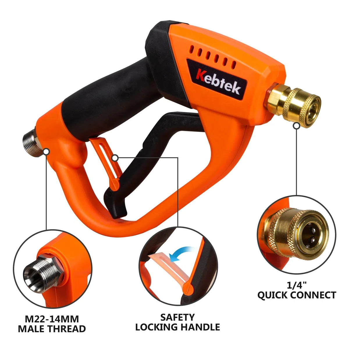 Kebtek Canon à Mousse et Pistolet Haute Pression 5200 PSI pour Lavage Voiture Auto, avec 6-en-1 Embouts de Buse et Adaptateur Compatible avec Karcher K2-K7 (MRP-001-A)
