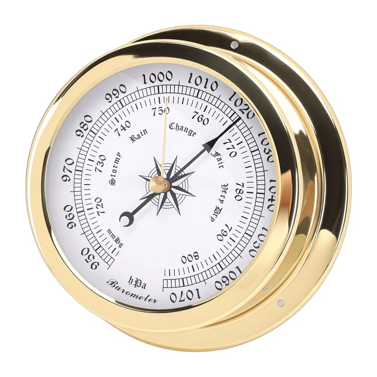 Baromètre en Laiton de 4,7 Pouces, Mesure Précise de la Pression Atmosphérique avec Cadran Blanc et échelles en Or Noir, pour Yachts, Cargos, Navires, Maison Marine
