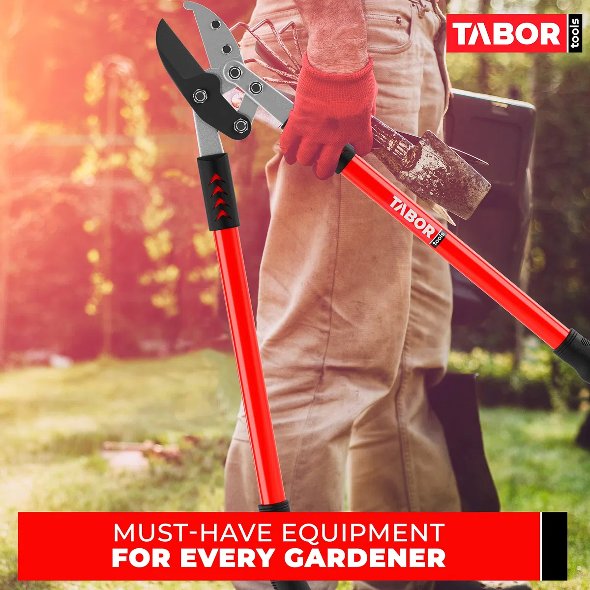 TABOR TOOLS GG12E Élagueur professionnel à enclume, coupe des branches épaisses avec facilité, coupe-arbre avec capacité de coupe de 5 cm, sécateur avec poignées à effet de levier supplémentaires