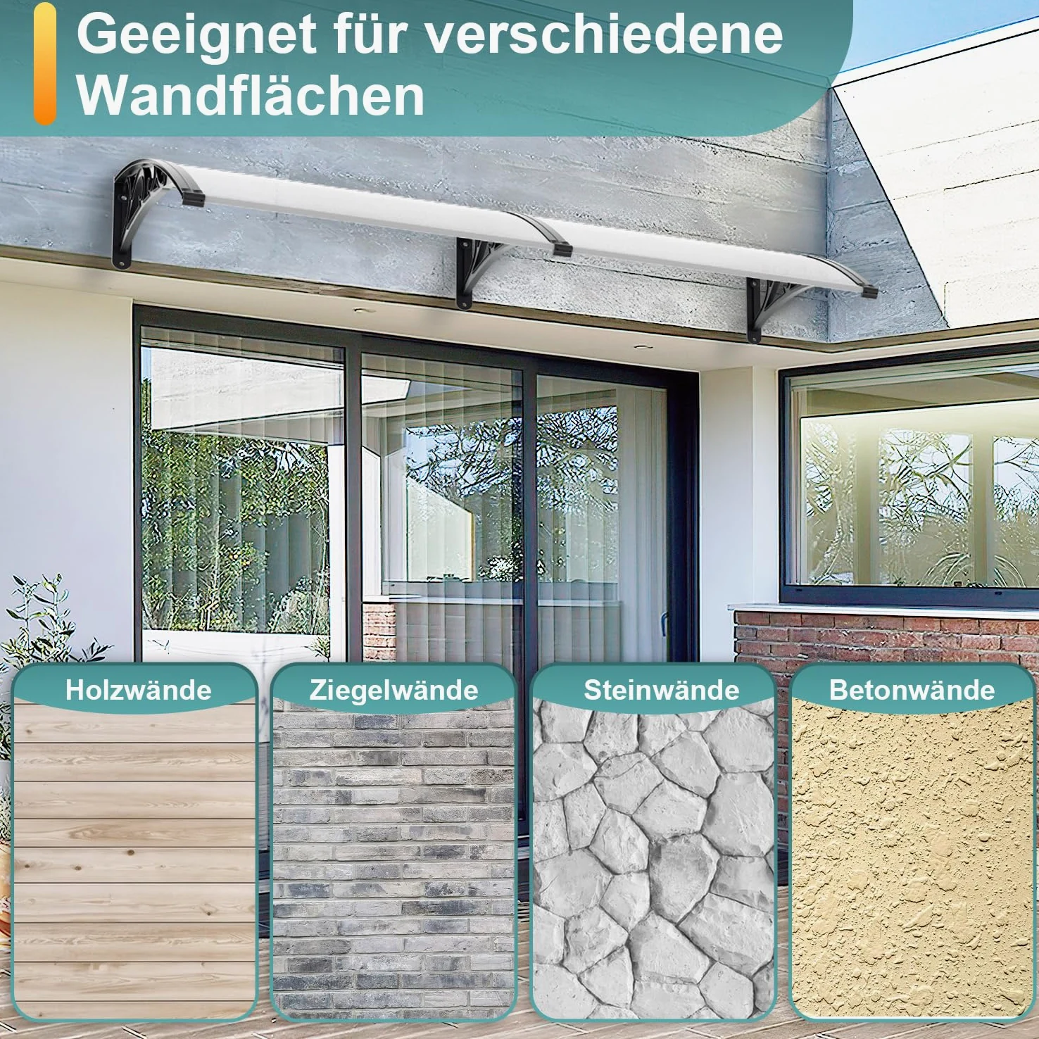 Gimisgu Auvent pour Porte d'entrée - 120 x 100 cm - en Polycarbonate Transparent - 5 mm - Support en polypropylène - Toit de Porte pour l'extérieur - Protection Contre la Pluie