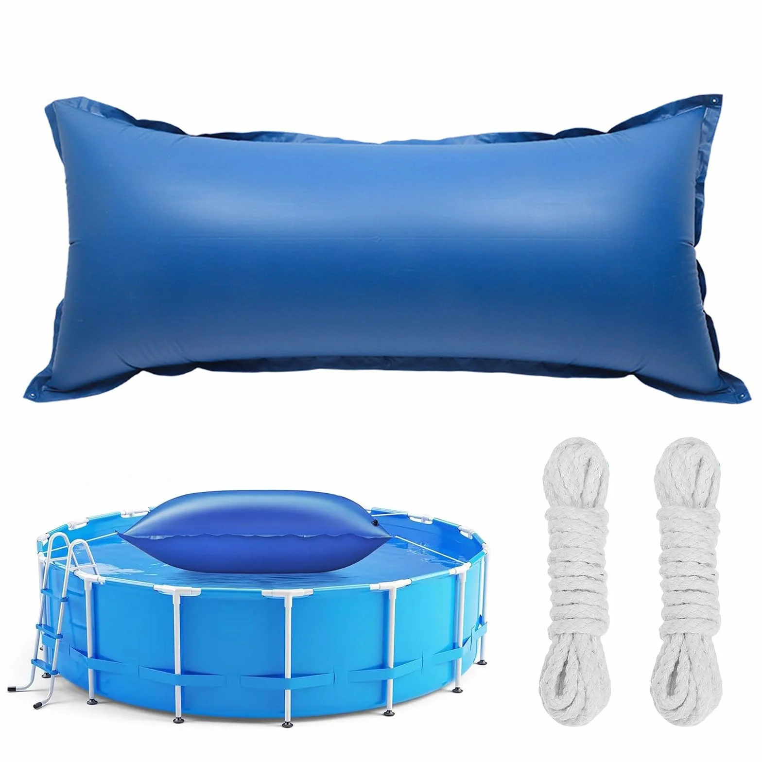 4M Coussin Gonflable de Piscine, Oreiller de Protection pour Bâche de Piscine Rectangulaire avec Double Couture, Valve de Sécurité &Corde 10 m, Coussin Gonflable de Piscine d'hivernage