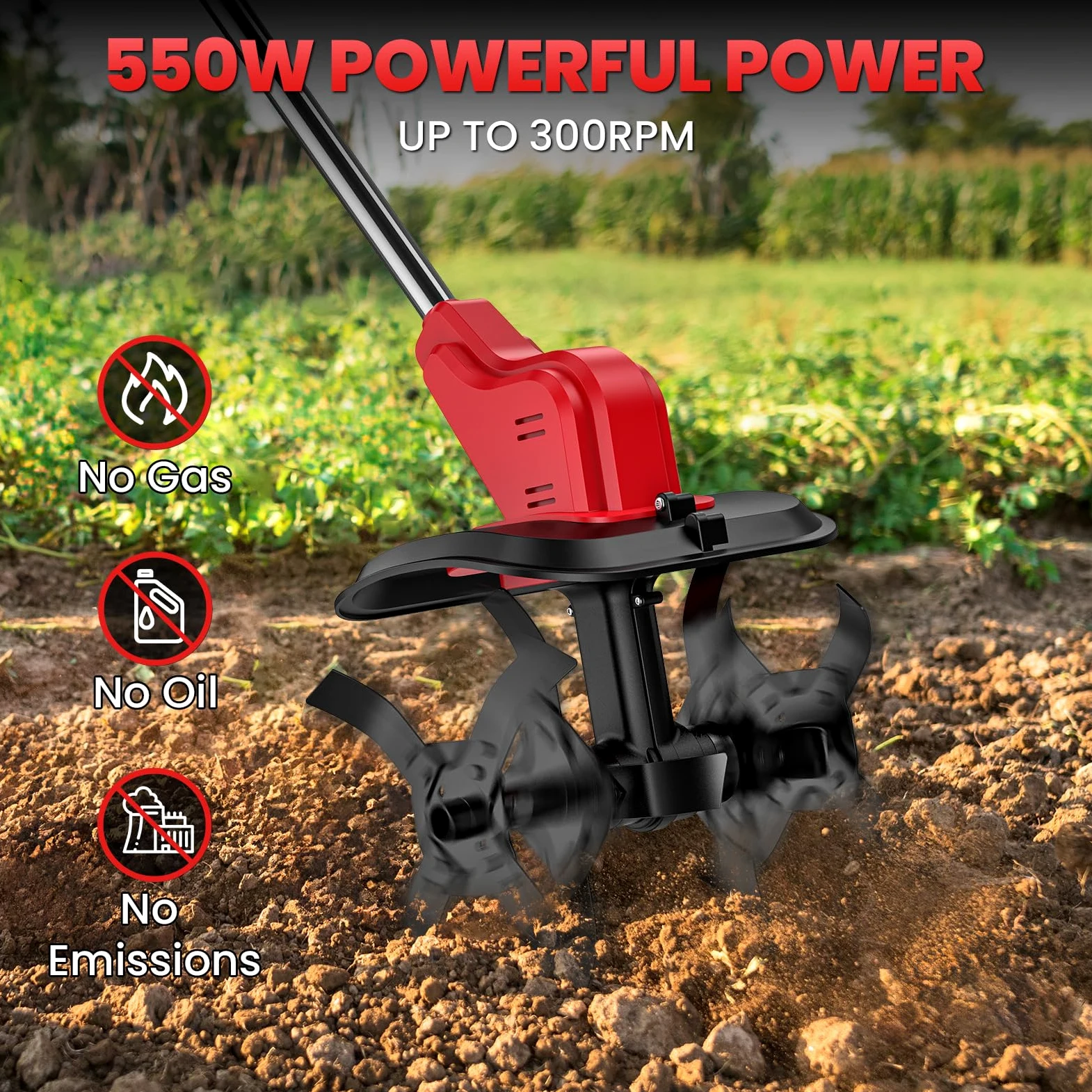 Motoculteur Électrique, Motobineuse sans Fil avec 2 Batteries 4.0Ah, 21V 550W avec Écran LED, 6000 RPM et 4 Lames Robustes, 30CM Largeur et 22CM Profondeur, Motoazada Bateria pour Potager, Jardin