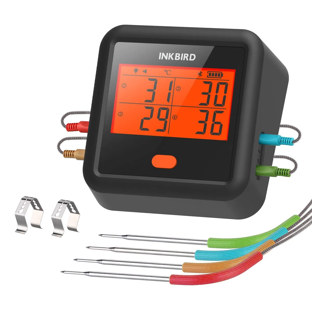 INKBIRD Thermometre Cuisine IDT-34C, Thermometre Barbecue 5.1 Met 4 sondes Bluetooth,Sonde Temperature Sans Fil avec Alarme de Température pour Fumoir Four Barbecue Grill Thermomètre