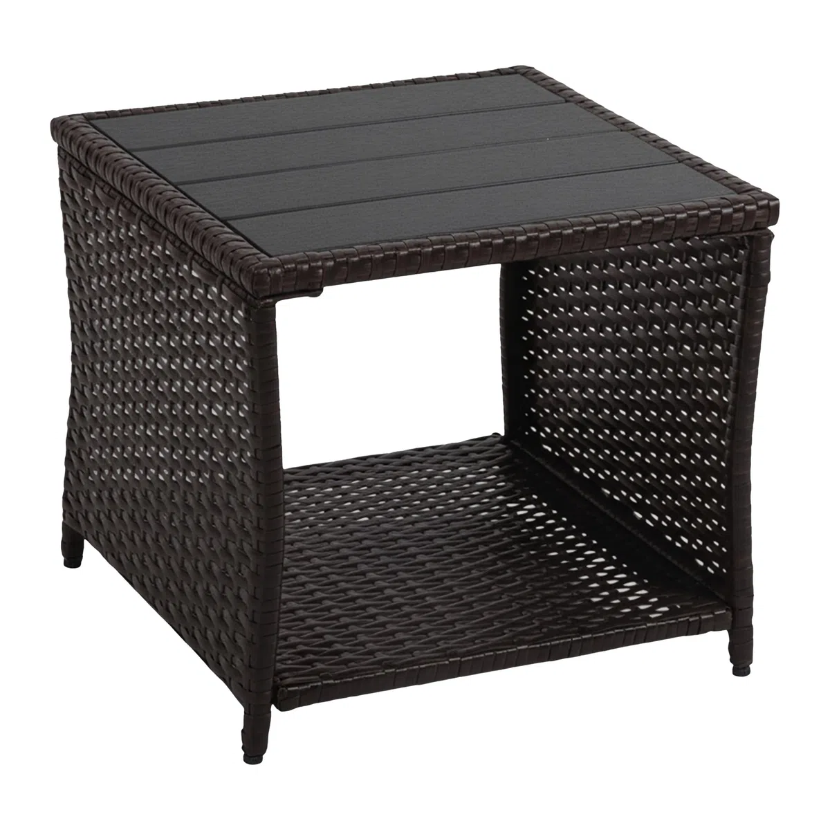 Relaxdays Table de Balcon carrée, H x L x P 40 x 45 x 45 cm, polyrotin/WPC/Acier, Marron, pour extérieur